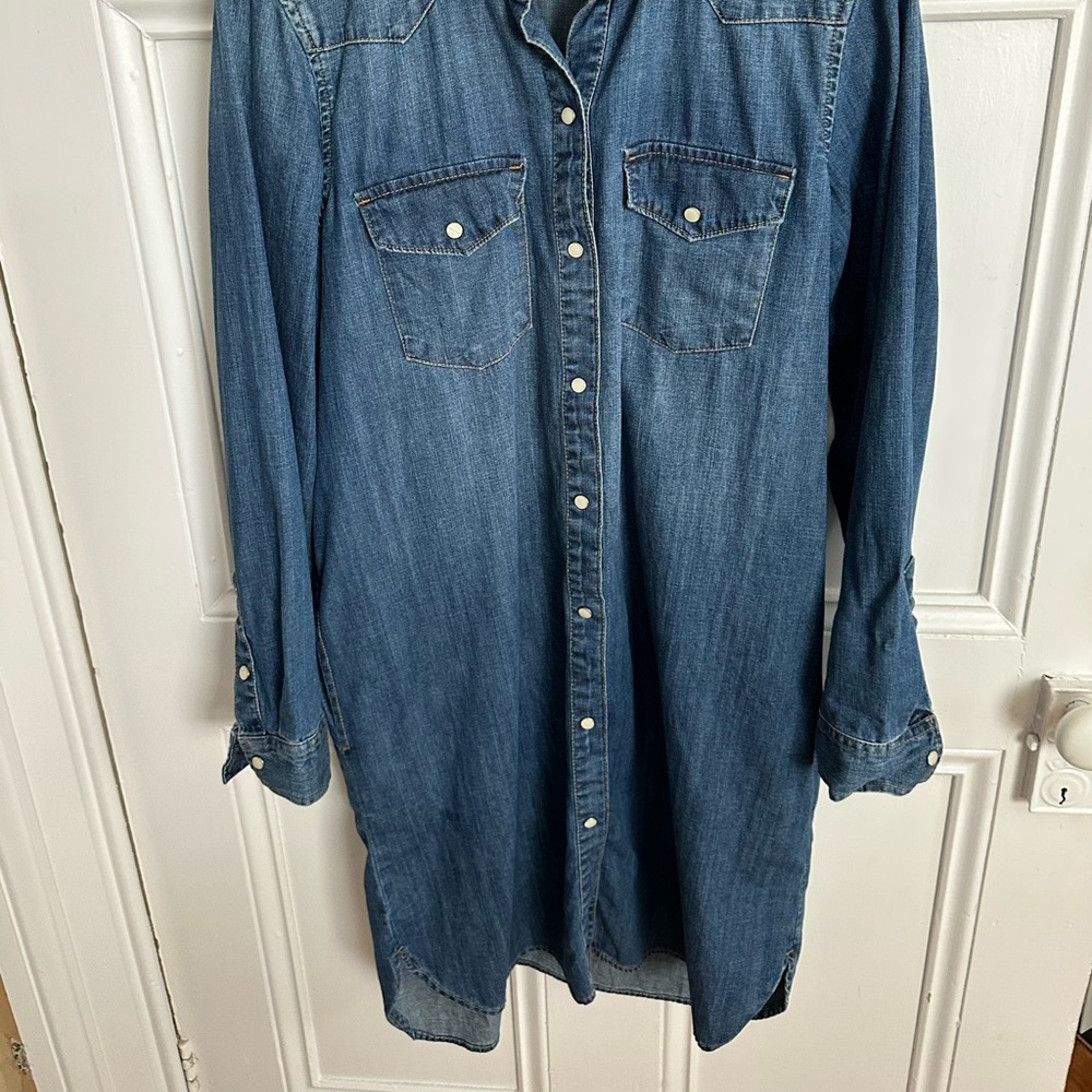 GAP Blue Long Sleeve Notched Collar Dress